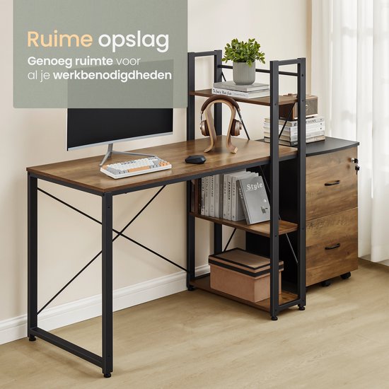 O'DADDY® Schreibtisch mit verstellbaren Füßen - Schreibtisch - Computertisch - Game Desk - Gaming Desk Small - Schreibtischmöbel - 120 x 60 cm - Bücherregal - Computertisch - Braun