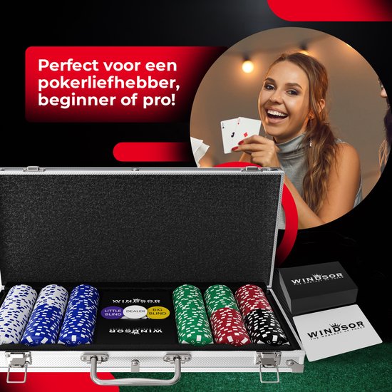 Windsor Poker Set - 300 Chips - Pokertuch - Blinds - Karten - Pokerchips - Pokerchips