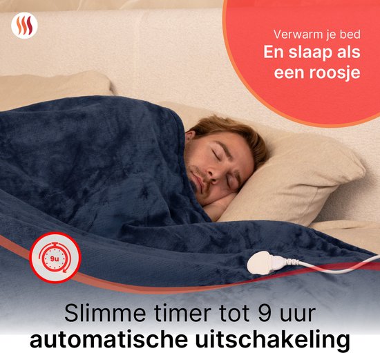 Seranova Electric Blanket XXL - 180x160 cm - 2 Personen Decke - Wärmedecke - Doppelseitig - Fleece Sherpa - Blau