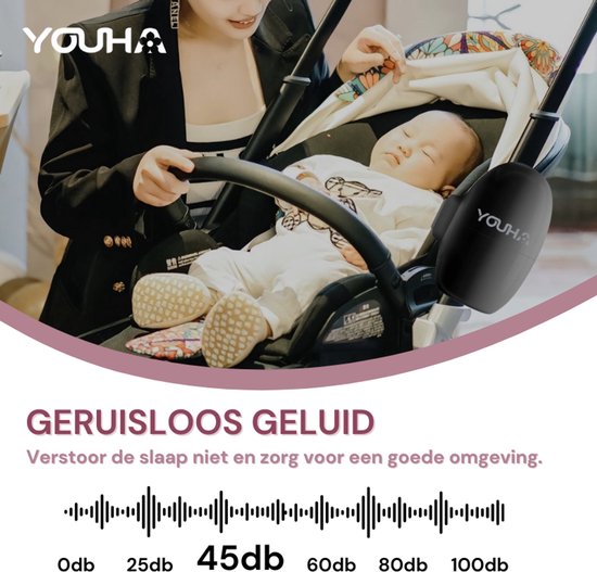 Youha Baby Rocker - Automatisches Schaukeln des Kinderwagens oder Buggys - Hände frei vom Schaukeln - Wippe für Kinderwagen - Einschlafhilfe Baby - 5 Wiegemodi - Inklusive Aufbewahrungsbeutel & Ladekabel - Farbe: schwarz