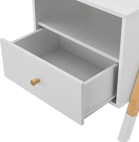 Nachttisch aus Holz / Kinder-Nachttisch Jamie - Weiß / Holzfarbe - 1 Schublade