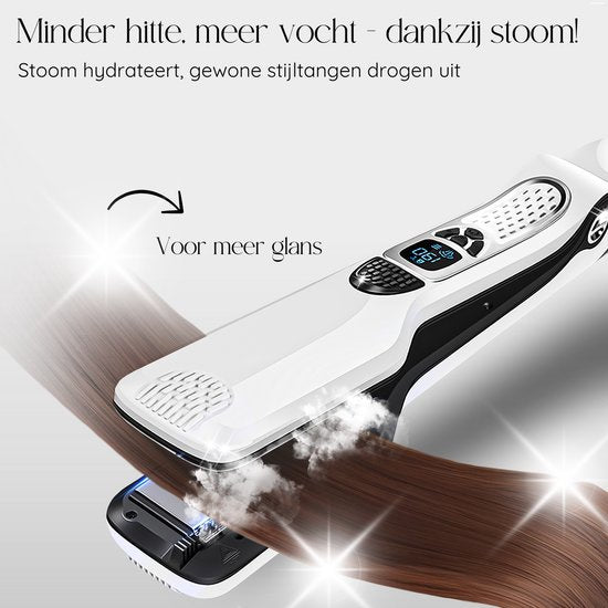 Sansbeauté® Dampfglätter - Dampfglätter - Breite Platten - Professionelles Glätteisen - Dampfglätter - Weiß