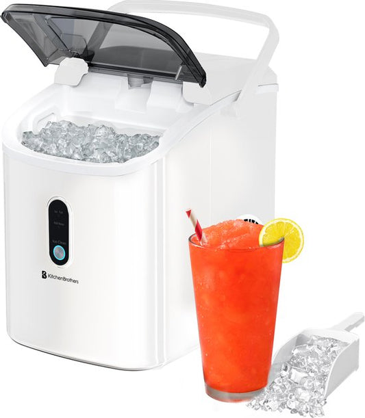 KitchenBrothers Nugget Eiswürfelbereiter - 1.1L - Crushed Ice Maker mit Eisportionierer - Tragbar - 15kg/24 Stunden - Weiß