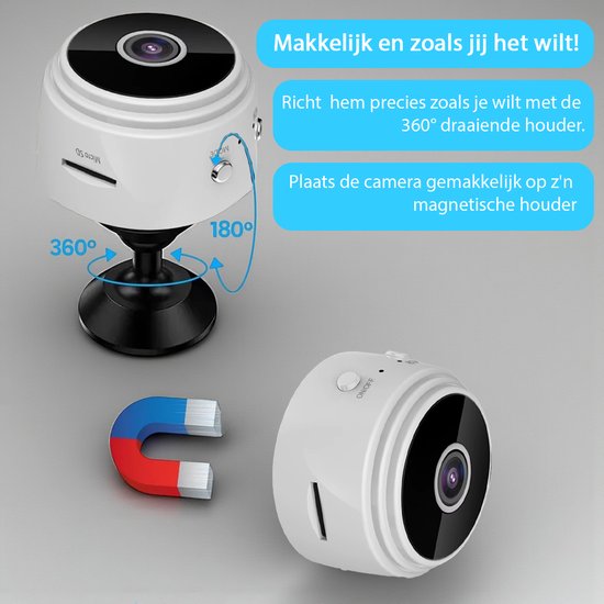 Tech Essentials Mini Hidden Spy Camera - 1080P - Mit WiFi APP - Micro Secret Security Camera - Indoor - Spy - Eavesdropping - Weiß