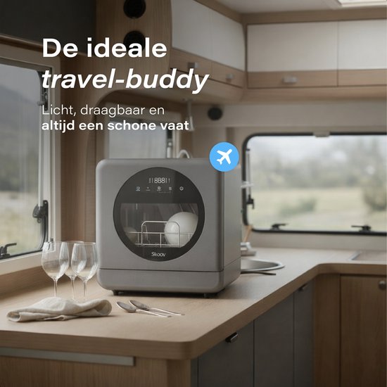 Skoov Mini-Geschirrspüler mit Wassertank - 5 Gedecke - 6 Spülprogramme - 45 × 44 × 46 cm - Grau