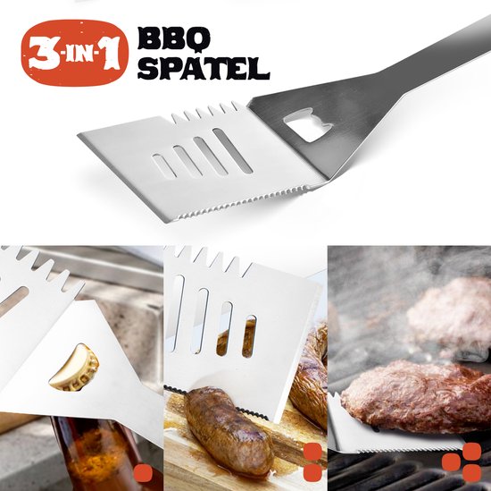 Squago BBQ-Zubehör XXL Set mit Schürze - Werkzeuge - Werkzeugset Zange Bürste Matte