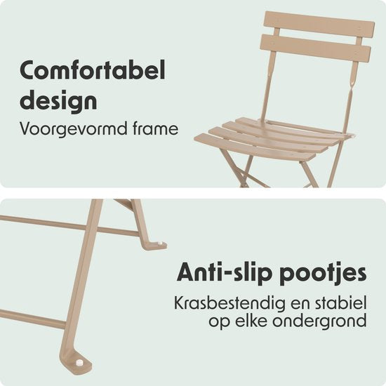 LifeGoods Bistro-Set - Stahl - 3-teilig - Gartenset - klappbar - Balkonset mit Tisch - wetterfest - Taupe