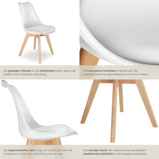 tectake® Esszimmerstuhl Frederikke - 4er Set Esszimmerstühle mit gepolstertem Stoffsitz - Massive Holzbeine - Ergonomische Stühle für Wohnzimmer, Esszimmer, Schlafzimmer und Küche - Belastbarkeit 120kg - Weiß