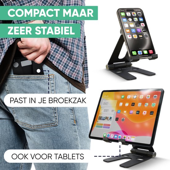 Serve Phone Stand XL - Aluminiumhalterung für Handy & Tablet - Telefonhalterung für den Schreibtisch - Zusammenklappbarer Telefonständer TTH105 - Schwarz