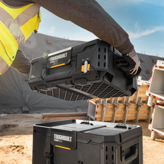 Toughbuilt StackTech Set Werkzeugkoffer Aufbewahrung mit Rädern 3 Stück ( TB-B1S3-B70R ) IP65 + 2x StackTech Werkzeugkoffer Schwarz