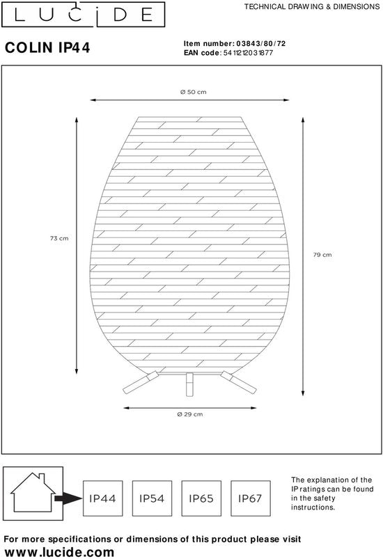 Lucide COLIN IP44 - Wiederaufladbare Stehleuchte Innen/Außen - Batterie/Batterie - LED 3 StepDim - 1x3W 3000K - IP44 - Natural