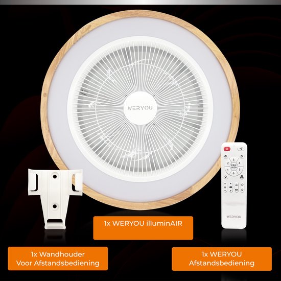 WERYOU® illuminAIR Deckenventilator - Deckenleuchte - Deckenventilator mit Beleuchtung - Deckenleuchte - Fächerlampe - RGB Led Lampe - Inkl Fernbedienung - Holzdesign