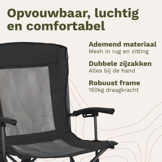 TRVLMORE Campingstuhl - klappbar - 120KG Tragkraft - inkl. Tragetasche - Klappstuhl - Angelstuhl - Campingstuhl - Klappstuhl - Schwarz