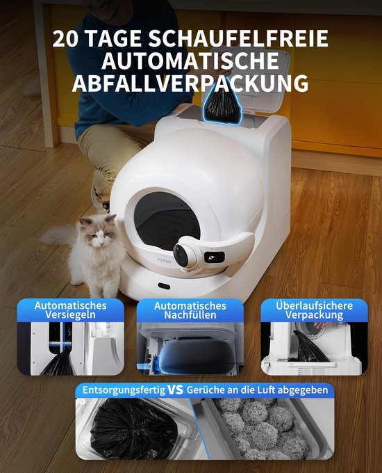 PETKIT Purobot Ultra selbstreinigende Katzentoilette, selbstreinigende Katzentoilette mit 1080P HD-Kamera, intelligente Reinigung, 70 Liter Fassungsvermögen, AI-Gesundheitsüberwachung, ultra-leise und sicher