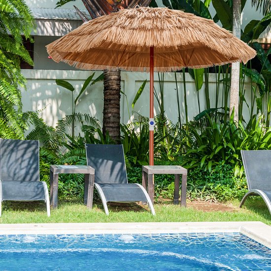 COSTWAY Hawaii Sonnenschirm, Sonnenschirmfuß nicht inbegriffen, kippbarer Strandschirm, Gartenschirm, höhenverstellbar, UV-Schutz, pp Strohsonnenschirm, Marktschirm, natur, 155 cm