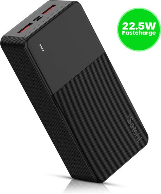 iSetchi BoostMax - Universal Powerbank - 30000 mAh - Externer Akku - Notfallpaket - USB-C & Micro USB - Tragbares Ladegerät - 22.5W Schnellladung - Schwarz