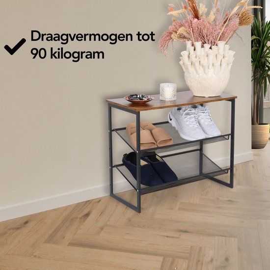 Brixy Schuhregal - Industriell - Holz - Metall - 64x30x52cm - Vintage - Schuhschrank - Braun/Schwarz