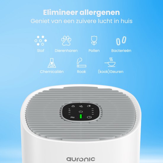 Auronic Luftreiniger Fresh - Mit HEPA 13 Filter - 225 m³/h - 45 m² - Kohlefilter - 3 Stufen - Luftreiniger - Weiß