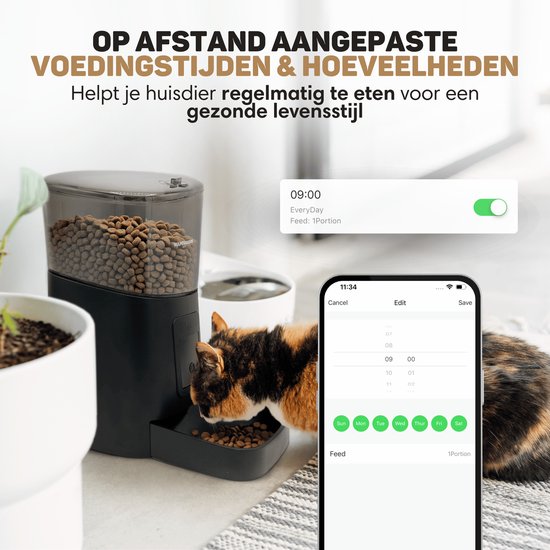 Vulpes Goods® Pets - Automatischer Futterautomat - Katze und Hund - Futterautomat mit App - Futterspender - 6L - Schwarz - PRO Version