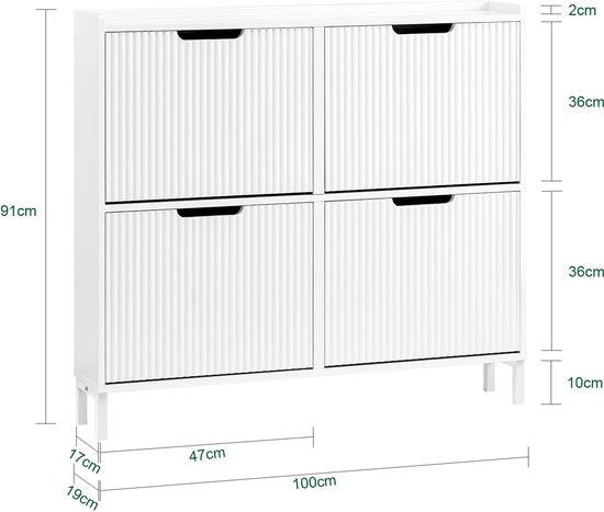 SoBuy FSR177-L-W Schuhschrank Weiß - Schmal mit 4 Klappen & 8 Fachböden