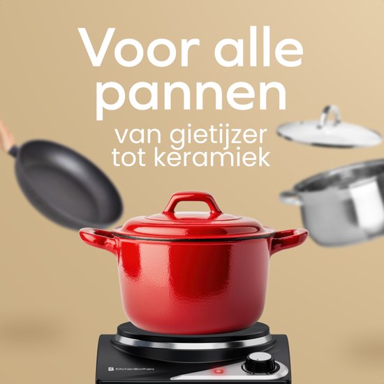 KitchenBrothers Elektrokochfeld - 1 Brenner - Freistehend - 7 Temperaturstufen - 1500W - Schwarz