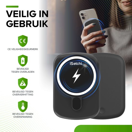 iSetchi Powerbank 10000 mAh - Klein - 20W USB-C - MagSafe