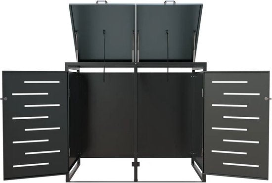 Juskys Containerspeicher - 120 L - 2-teilig - Mit Gasdruckfedern und Entlüftung - Zur Lagerung von Abfallbehältern - Arel Anthrazit Stahl