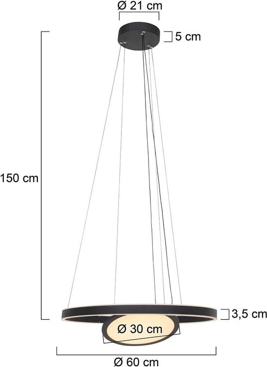 Steinhauer Pendelleuchte Ringlux - schwarz - Metall - 60 cm - eingebautes LED-Modul - 3514ZW