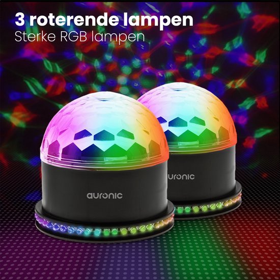 Auronic Rotierende Discolampe - Duo Pack - Discokugel - LED - Discolicht - Ferngesteuert und musikgesteuert - Kinder/Erwachsene