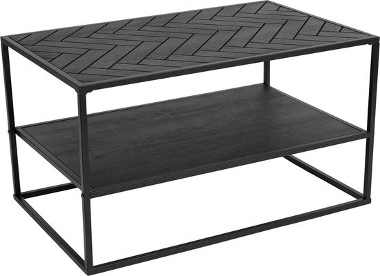 Lifa Living Couchtisch Dijon – Holz und Stahl – für den Innenbereich – Schwarz – Fischgrätmuster – 80 x 50 x 45 cm