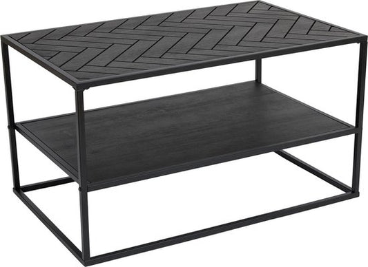 Lifa Living Couchtisch Dijon – Holz und Stahl – für den Innenbereich – Schwarz – Fischgrätmuster – 80 x 50 x 45 cm