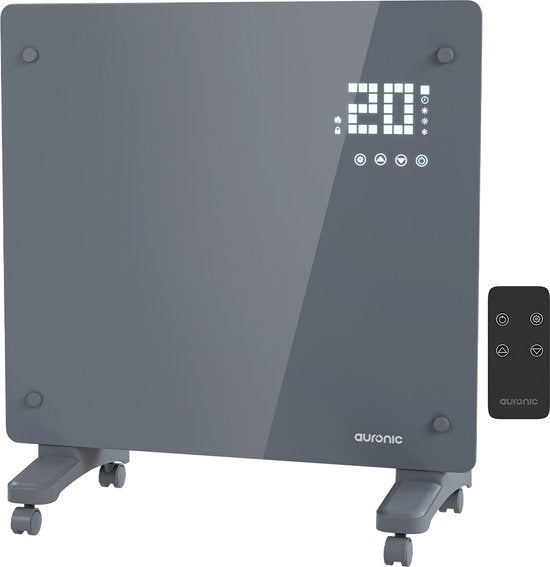 Auronic Electric Heater - Konvektor-Heizung mit Thermostat und Fernbedienung - Glasheizung - 1000W Heizung - Grau