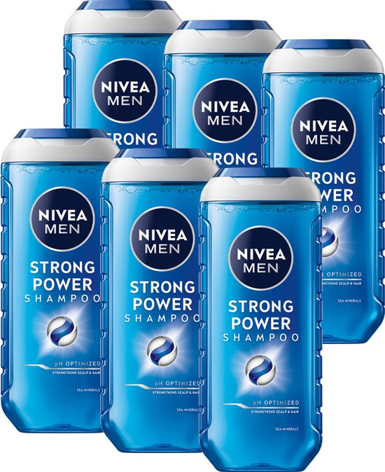 NIVEA MEN Strong Power Hair Shampoo - Angereichert mit Meeresmineralien - Sanfte Formel Haarshampoo - Vorteilspackung - 6 x 250 ml