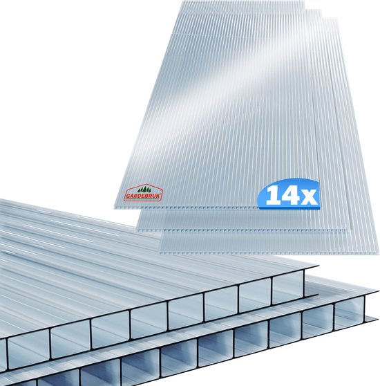 14x Polycarbonat-Platten - UV-beständig 60,5x121cm 10,25m² - Transparent