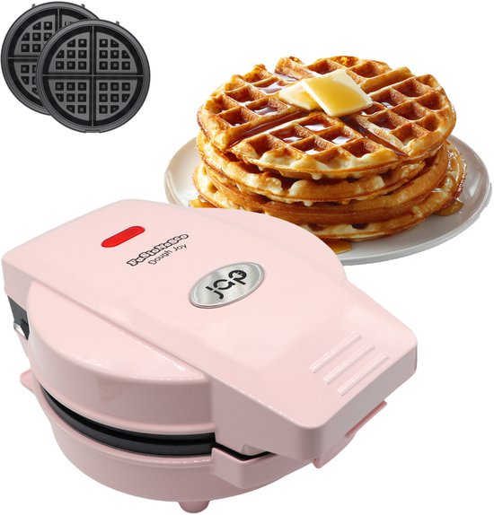 JAP Appliances Dough Joy Waffeleisen - Waffeleisen für 1 runde Waffel - Antihaftbeschichtung - Kontrollleuchte - Waffeln 16x16 cm - Pink