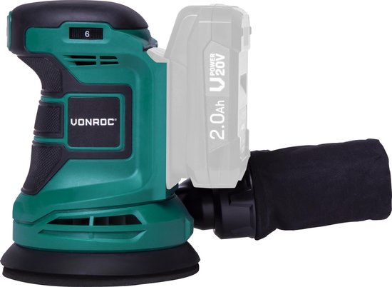 VONROC Exzenterschleifer - VPower 20V - Ohne Akku & Ladegerät - Ø125mm - Mit Staubbeutel & 12 Stück Schleifpapier