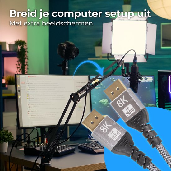 Nuvance - Displayport-Kabel - 2 Meter Display-Kabel - bis zu 32,4GBps - 8K Ultra HD - für TV, Computer, Monitor, Projektor & Beamer - Display Port
