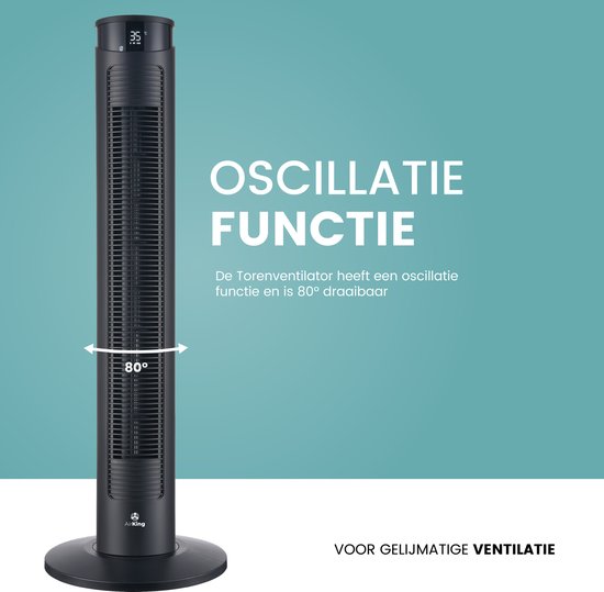 AirKing Turmventilator 94cm - Säulenventilator mit Fernbedienung - Timer - 3 Geschwindigkeitsstufen - Oszillation & dimmbarer LED-Bildschirm - energieeffizient - Ventilator zur Raumkühlung - Schwarz