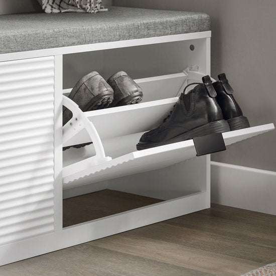 SoBuy FSR147-W Schuhbank - mit 2 Klappen und Polsterung - Weiß