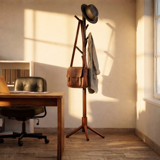 Bayt Garderobe - Stehende Garderobe - Garderobenständer Holz - Garderobenständer - 8 Haken - 175 cm - Braun