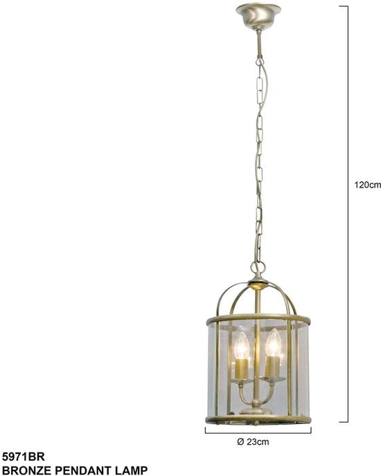 Hängeleuchte Pimpernel 5971BR Bronze Ø 23 cm Klassische Laterne von Steinhauer, höhenverstellbar, Glas und Metall, für den Innenbereich