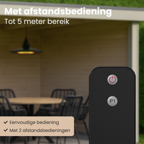 Auronic Terrassenstrahler - Infrarotheizung - hängend - 10m2 - elektrisch - 1500W - Fernbedienung - Schwarz