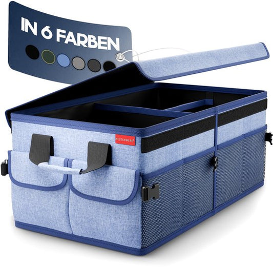 HELDENWERK Premium-Kofferraum-Organizer mit Deckel, stabil & rutschfest - Faltbare Kofferraumtasche, groß mit doppeltem Boden - Kofferraumbox, Kofferraum-Organizer-Box