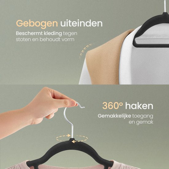 O'DADDY® Velvet Coat Hangers - Kleiderbügel - 20 Stück Kleiderbügel - Antirutsch - 43,5 cm - Kleiderbügel Kunststoff - Schwarz