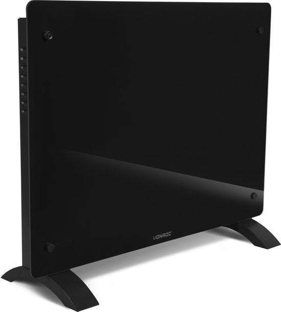 VONROC Luxury electric heater - Konvektorheizung mit Glasscheibe - 750W/1500W - Beheizt Räume bis zu 18m2 - Gesteuert sowohl mit App (über Wifi) als auch manuell - Einstellbarer Thermostat und Timer - Schwarz