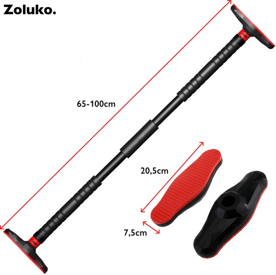 Zoluko Professional Klimmzugstange - 200kg Tragkraft - Einfache Befestigung - Ausziehbar 65–100 cm - Schwarz/Rot