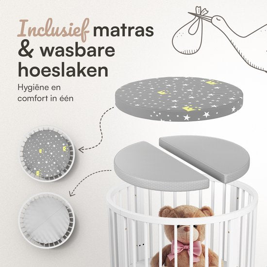 Flowsense Baby Box - Runder Laufstall - Mit Matratze - Höhenverstellbar - Räder - Weiß