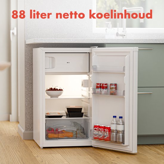 KitchenBrothers Kühlschrank - 88L Kühlfach - 14L Gefrierfach - Eisfach - Frigo - Freistehend - Weiß
