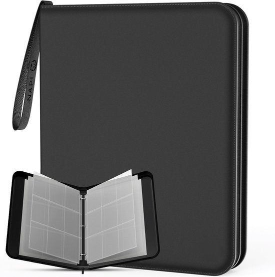 NAPI Collection Folder für 900 Karten - Binder für Karten - 9 Fächer - Kunstleder - Premium-Kartenbinder mit Reißverschluss - 50 Seiten - A4-Format - Schwarz