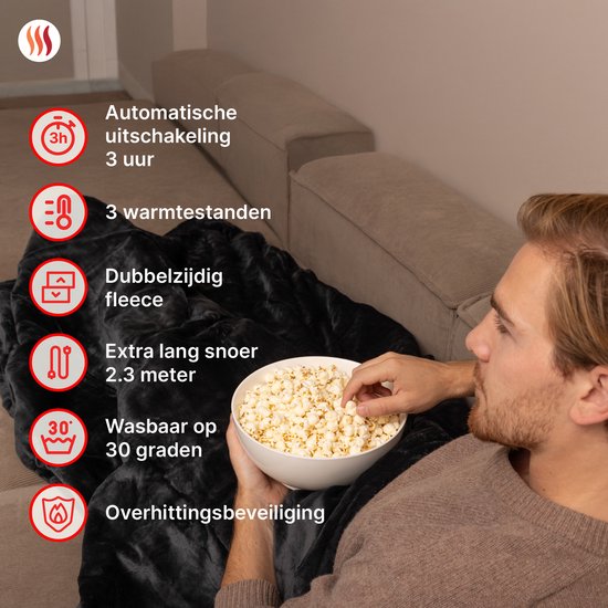 Seranova Electric Blanket Light - 160x120 cm - 1 Person Wärmedecke - Doppelseitiges Fleece - Kuscheldecke - Grau
